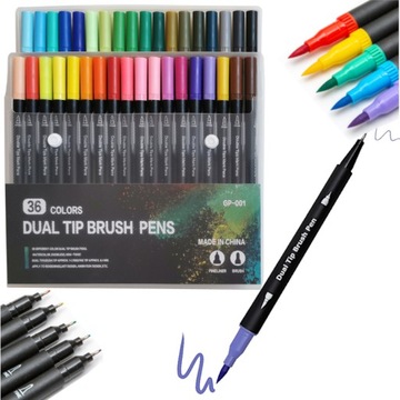FLAMASTRY PISAKI MAZAKI DUAL TIP BRUSH PENS CREATIVE FUN 36 kol. DWUSTRONNE