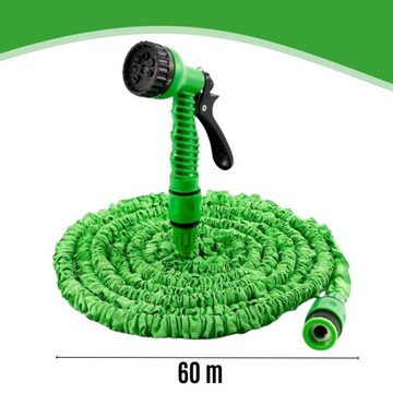 САДОВЫЙ ШЛАНГ 60м, РАЗДВИЖНОЙ, ГИБКИЙ + СОЕДИНИТЕЛИ + ПИСТОЛЕТ