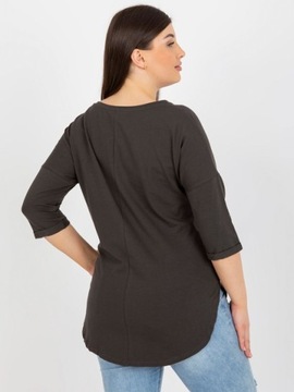 RELEVANCE KHAKI BLUZKA PLUS SIZE BASIC Z OKRĄGŁYM DEKOLTEM (UNI) KHAKI