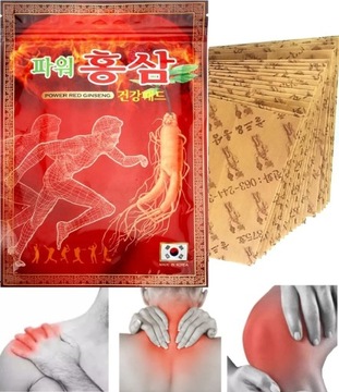KOREAŃSKIE PLASTRY PRZECIWBÓLOWE CZERWONY ŻEŃSZEŃ TERAPEUTYCZNY PLASTER 20x
