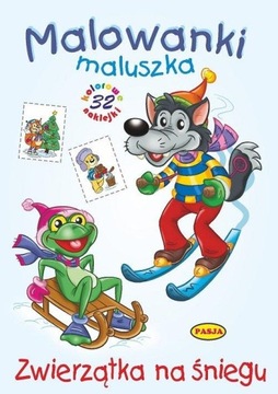 ZWIERZĄTKA NA ŚNIEGU. MALOWANKI MALUSZKA. NAKLEJKI