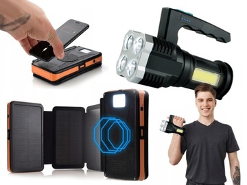 LATARKA WYGODNA Z RĄCZKĄ POWERBANK PANEL SOLARNY