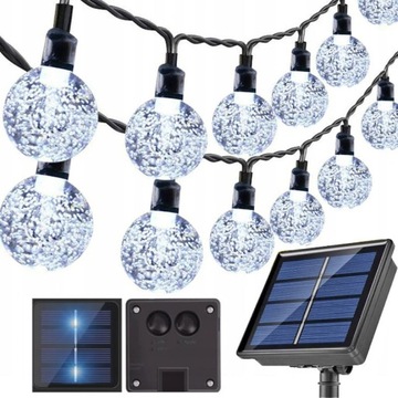 GIRLANDA ŚWIETLNA LAMPKI OGRODOWE SOLARNE 100 LED KULKI 12M BALKON TARAS