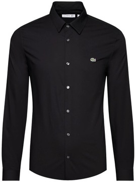Koszula męska LACOSTE czarna slim-fit z logo - 40 / M