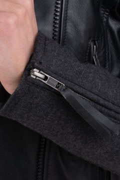 Trussardi Jeans kurtka skórzana z materiałowymi rękawami czarna Chiodo JKT