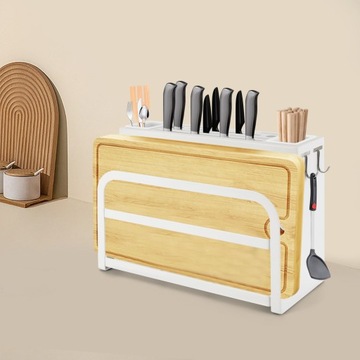 БЕЛАЯ ПОДСТАВКА ДЛЯ НОЖЕЙ КОНТЕЙНЕР УНИВЕРСАЛЬНЫЙ КУХОННЫЙ БЛОК С 4 КРЮЧКАМИ