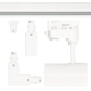 Zestaw szynowy 3 fazowy szyna 1m+1m+2m, 8x Lampa, łącznik L BIAŁY komplet