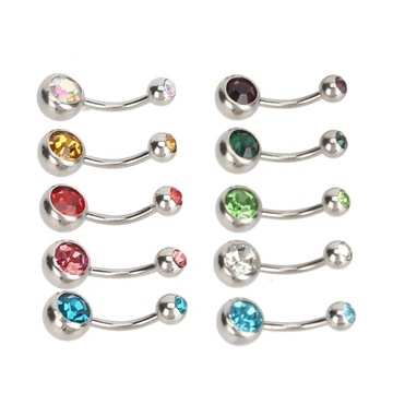 10 шт. Кольца для пупка с разноцветными стразами, изогнутая штанга 72