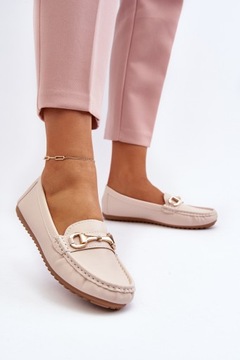 КЛАССИЧЕСКИЕ ЖЕНСКИЕ МОКАСИНЫ ИЗ ЭКО КОЖИ С ДЕКОРАЦИЕЙ, БЕЖЕВЫЙ 40