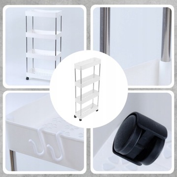 ВАННАЯ КУХОННАЯ ПОЛКА ШКАФ НА КОЛЕСАХ 4-ЯРУСНЫЙ КНИЖНЫЙ ШКАФ С КРЮЧКАМИ