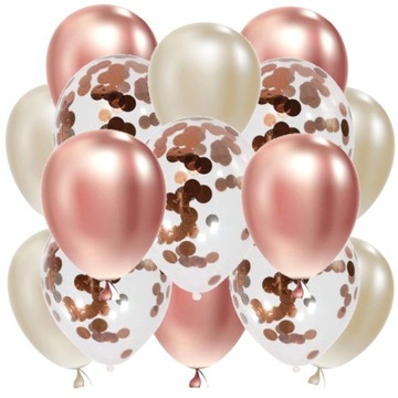 Balony z konfetti DUŻE ROSE GOLD 15 szt hel METAL