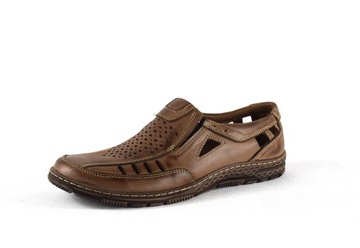 Lekkie dziurkowane męskie buty ze skóry PL 117