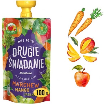Dawtona MUS 100% ZDROWE DRUGIE ŚNIADANIE bezcukru MARCHEW MANGO JABŁKO 100G