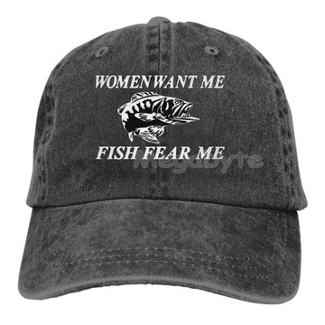 Women Want Me Fish Fear Me Washed Baseball-4027