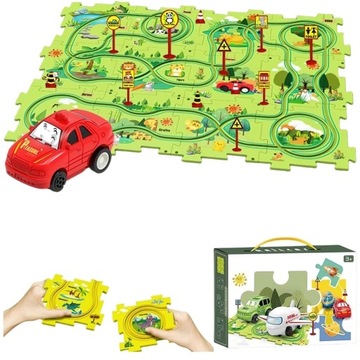 ZESTAW PUZZLI Z TORAMI I POCIĄGIEM DLA DZIECI Z BATERIĄ AAA