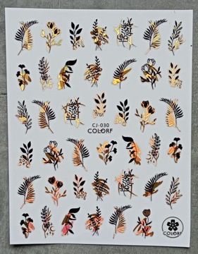 САМОКЛЕЯЩИЕСЯ НАКЛЕЙКИ ДЛЯ НОГТЕЙ ЗОЛОТО ЧЕРНЫЕ ЛИСТЬЯ ЛИНЕЙНЫЕ ЦВЕТЫ