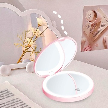 Дорожное зеркало для макияжа с подсветкой, портативное, складное, 2 кармана.