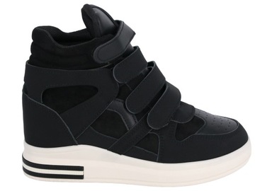 SNEAKERSY CZARNE BUTY NA KOTURNIE TRAMPKI BOTKI DAMSKIE 41