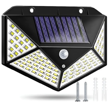 LAMPA SOLARNA ULICZNA CZUJNIK RUCHU ZMIERZCHU 100LED MOCNA OGRODOWA