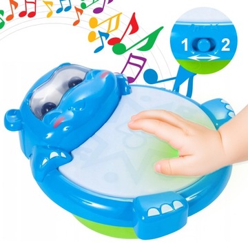 ИНТЕРАКТИВНЫЙ БАРАБАН ДЛЯ ДЕТЕЙ HIPCIO МУЗЫКАЛЬНАЯ ИГРУШКА СВЕТИЛЬНИКИ + БАТАРЕИ