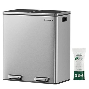 Двойная корзина для мусора, 2 х 30 л, кухонная корзина с двумя отделениями и мешками на 15 шт.