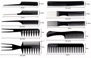 ZESTAW 10 GRZEBIENI FRYZJERSKICH + ETUI