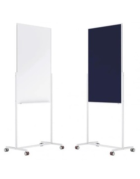 Flipchart dwustronny biały niebieski 75x120 mobilny magnetyczny tekstylny