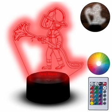 Lampka na biurko Statuetka Led Strażak Straż Pożarna Grawer Napis + Pilot