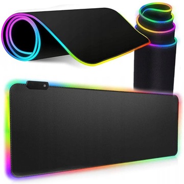 DUŻA GAMINGOWA PODKŁADKA POD MYSZ LED RGB XXXL PODŚWIETLANA 80x30cm