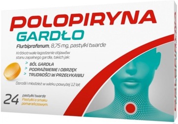 POLOPIRYNA GARDŁO 24 pastylki SMAK POMARAŃCZOWY