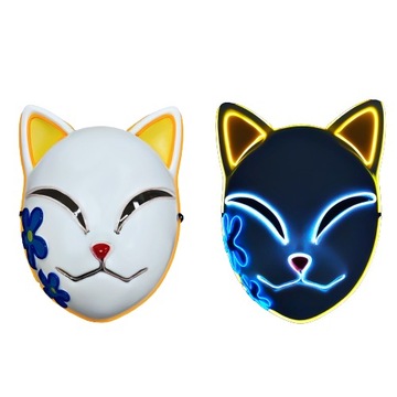 MASKA ŚWIECĄCA KOTA CAT ŻÓŁTA LED NEON HALLOWEEN