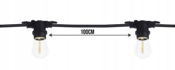 GIRLANDA OGRODOWA ŁAŃCUCH ŚWIETLNY LAMPKI E27 230V 20M + 20 x LED