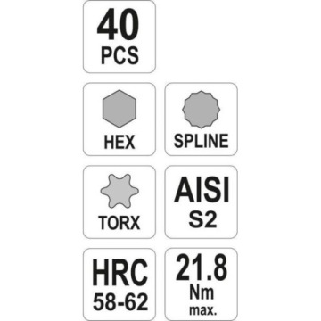 НАБОР СВЕРЛ IMBUS, TORX, ШЕСТИГРАННИКИ, ШПЛАЙНЫ (40 шт.)