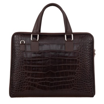 BRĄZOWA AKTÓWKA KROKO SKÓRA NATURALNA TORBA NA DOKUMENTY LAPTOPA VERA PELLE