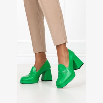 MOKASYNY NA OBCASIE KLOCKU PÓŁBUTY SKÓRZANE r 40