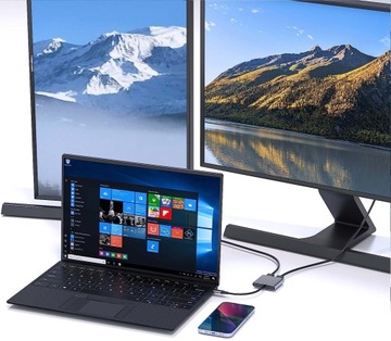 АДАПТЕР-ХАБ USB C HDMI USB PD АДАПТЕР РАЗДЕЛЯЕТ 1 РАЗЪЕМ -> 2 МОНИТОРА