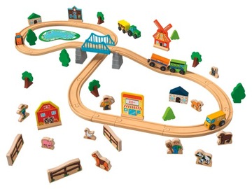 PLAYTIVE KOLEJKA DREWNIANA WIEŚ FARMA 57 ELEMENTÓW