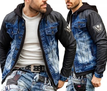 Kurtka Katana Jeans Skóra Cipo Baxx Jeansowa z Kapturem Biker