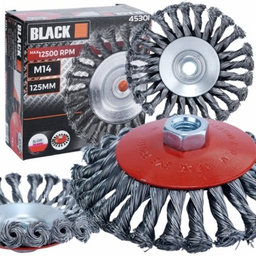 SZCZOTKA OBROTOWA PLECIONA NA SZLIFIERKĘ FLEKSE M14 125 MM BLACK
