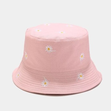 Czapka bucket hat kapelusz rybacki letni różowy w stokrotki kwiatuszki boho