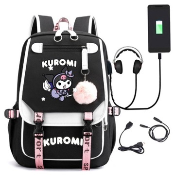 НОВЫЙ ШКОЛЬНЫЙ РЮКЗАК ШКОЛЬНЫЙ РЮКЗАК Kuromi USB ВЫКРОЙКИ А4 БОЛЬШОЙ