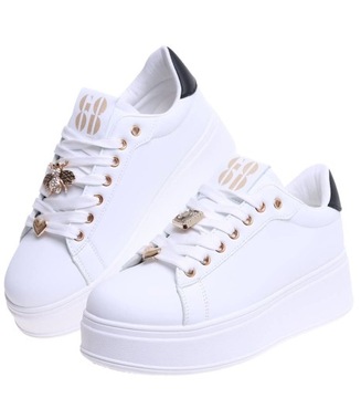 Białe trampki creepersy na elastycznej platformie Buty sneakersy 15938 38