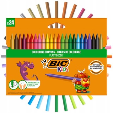 BIC KIDS PLASTIDECOR KREDKI ŚWIECOWE DLA DZIECI WYTRZYMAŁE 24 KOLORY