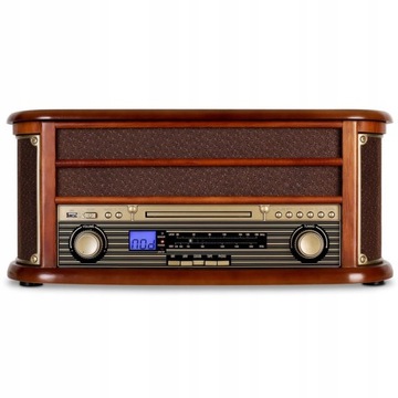 GRAMOFON RADIO ODTWARZACZ PŁYT CD USB AUNA BELLE EPOQUE 1908 brązowy