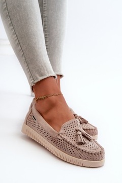 АЖУРНЫЕ МОКАСИНЫ ЖЕНСКИЕ ИЗ ЭКО ЗАМШИ НА ПЛАТФОРМЕ БЕЖЕВЫЙ 38