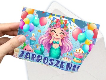 ZAPROSZENIE SYRENKA MAŁA SŁODKA NA URODZINY DZIECKA + KOPERTA GRATIS