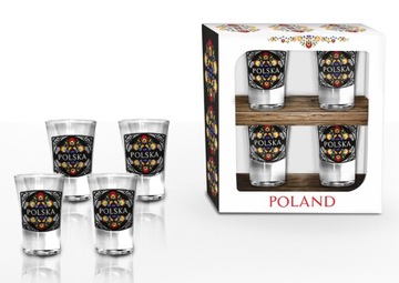 Kieliszki folk z napisem POLSKA 4szt czarne