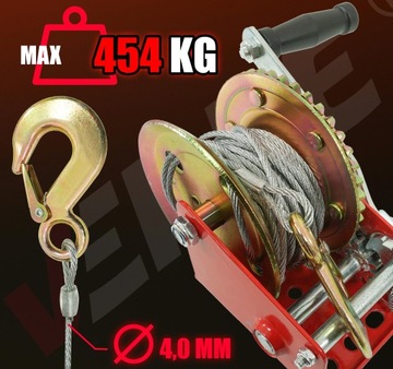 РУЧНАЯ ТРОСОВАЯ ЛЕБЕДКА С РУКОЯТОЧНОЙ ЛЕБЕДКОЙ 454 кг ТРОС 10М ЖЕСТКИЙ