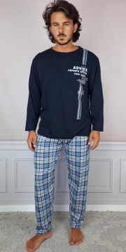 KLASYCZNA BAWEŁNIANA PIŻAMA MĘSKA Z DŁUGIM RĘKAWEM DŁUGIE SPODNIE #3XL ADV