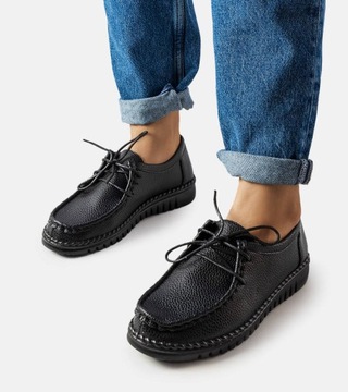 22977 Мокасины на шнуровке черные Тува А022 38